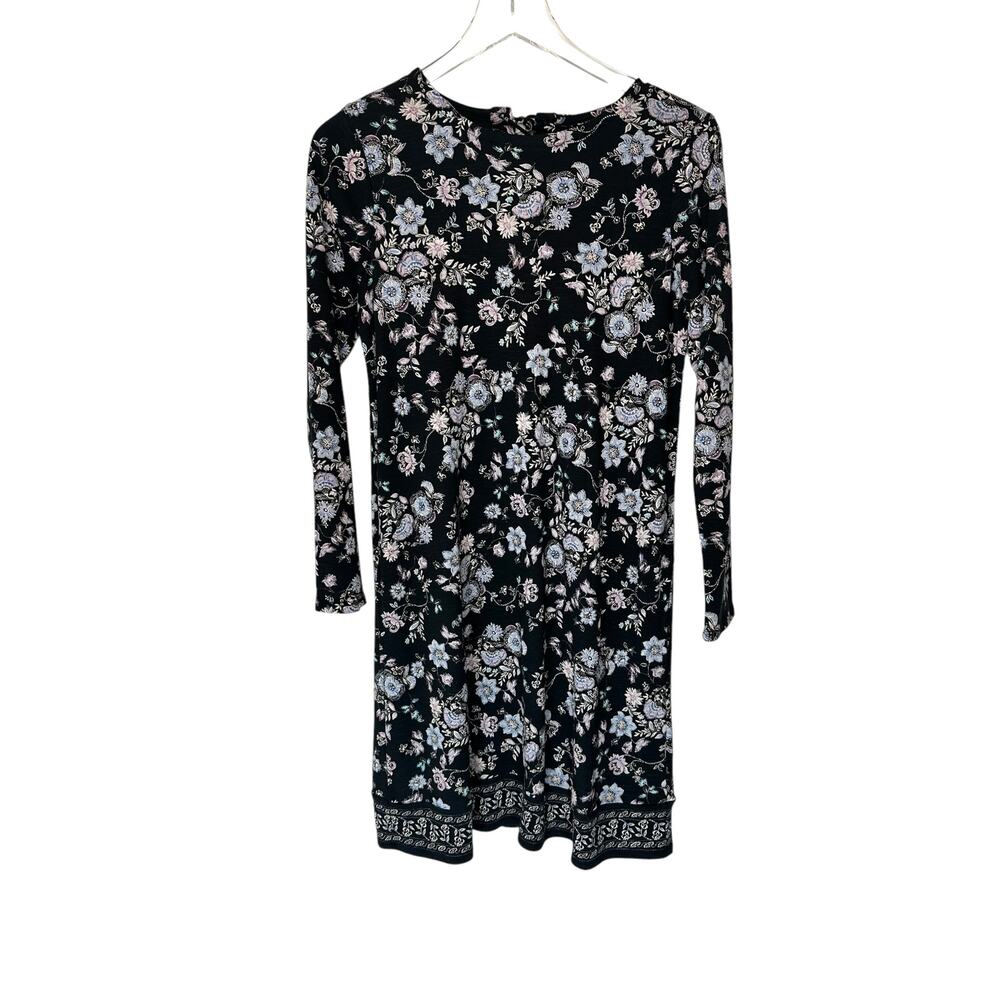J. Jill Dress Black Floral Print Office Career Work‎ Tie Back Small Petite